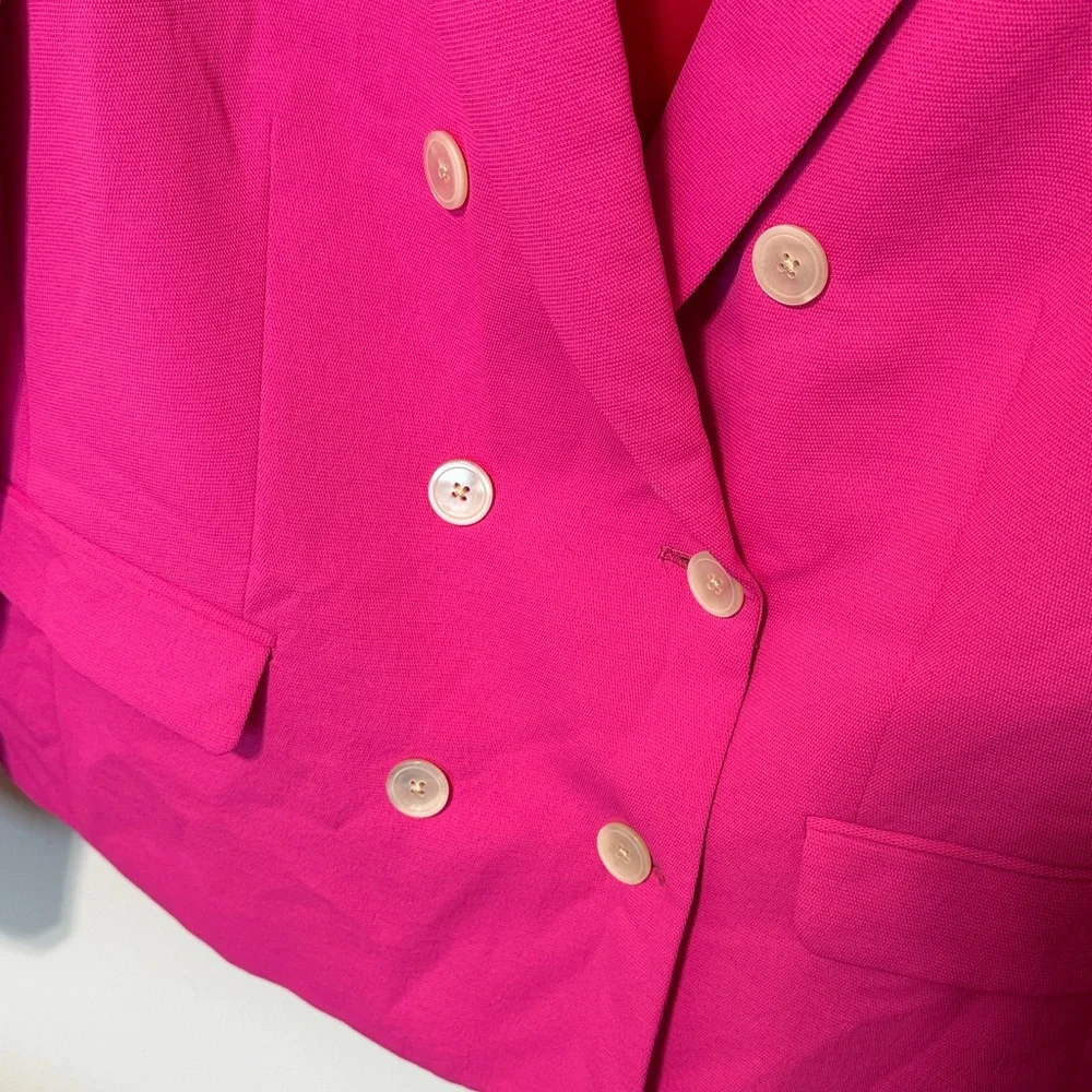 J. Crew Women's Barbie Pink Double-Breasted Blazer / Size 12 / Red Lining